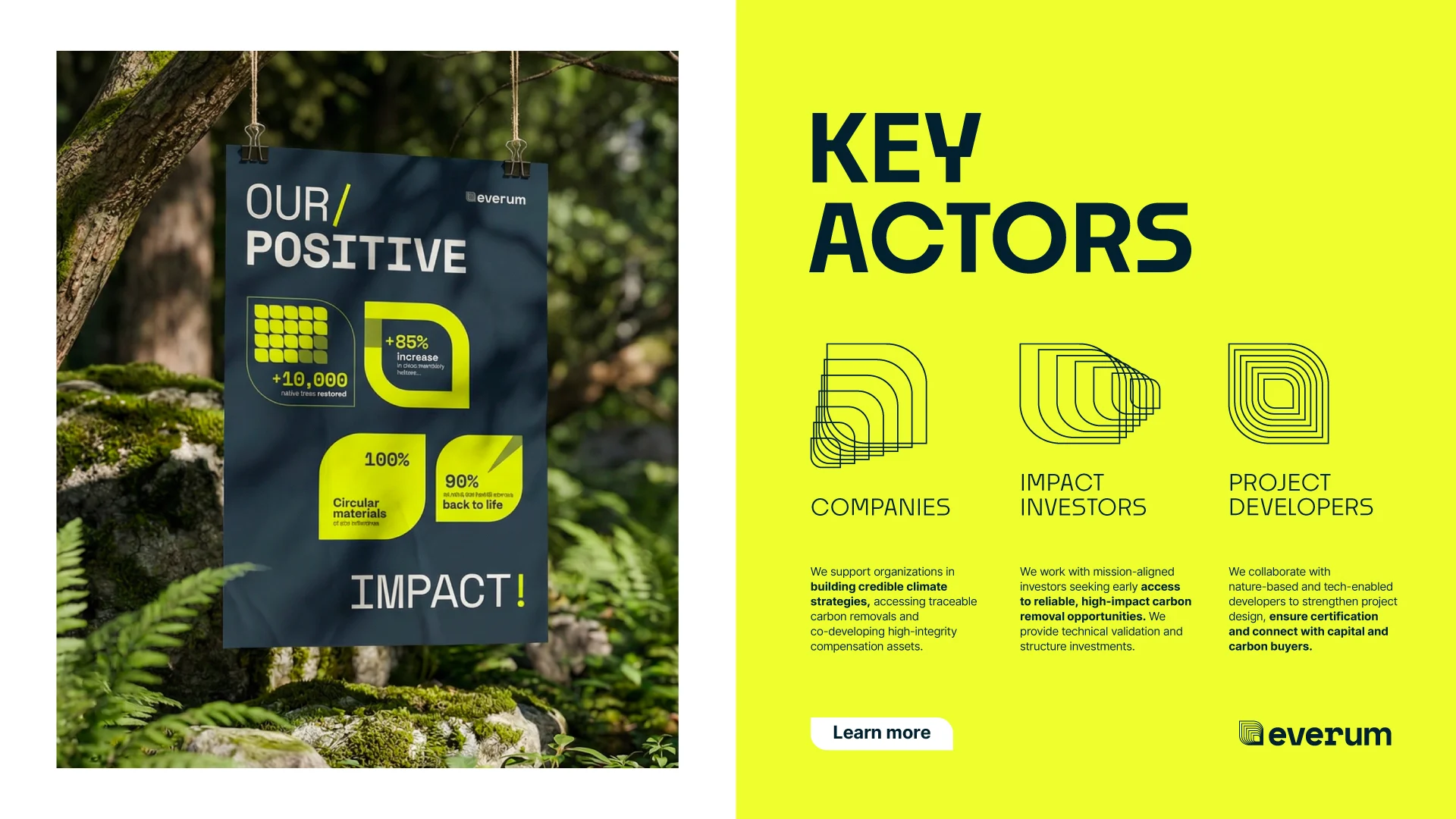 Everum – afiche Our positive impact y pieza Key actors