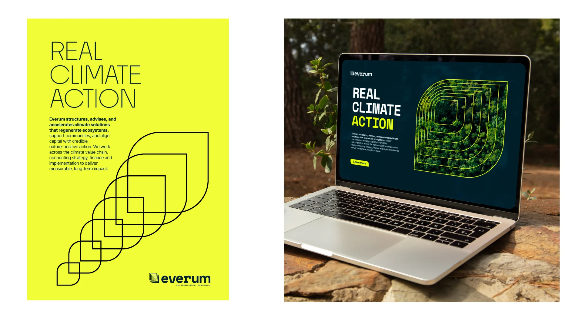 Everum – pieza Real climate action en papel y portátil
