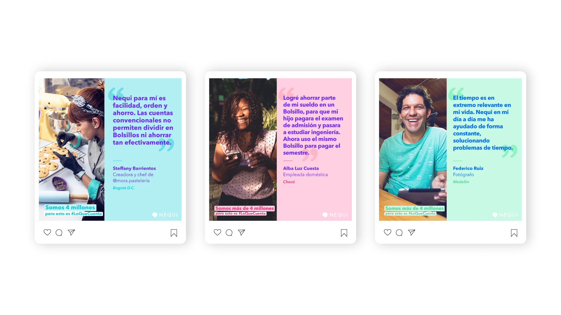 Nequi 4 millones de usuarios – piezas para redes sociales con testimonios