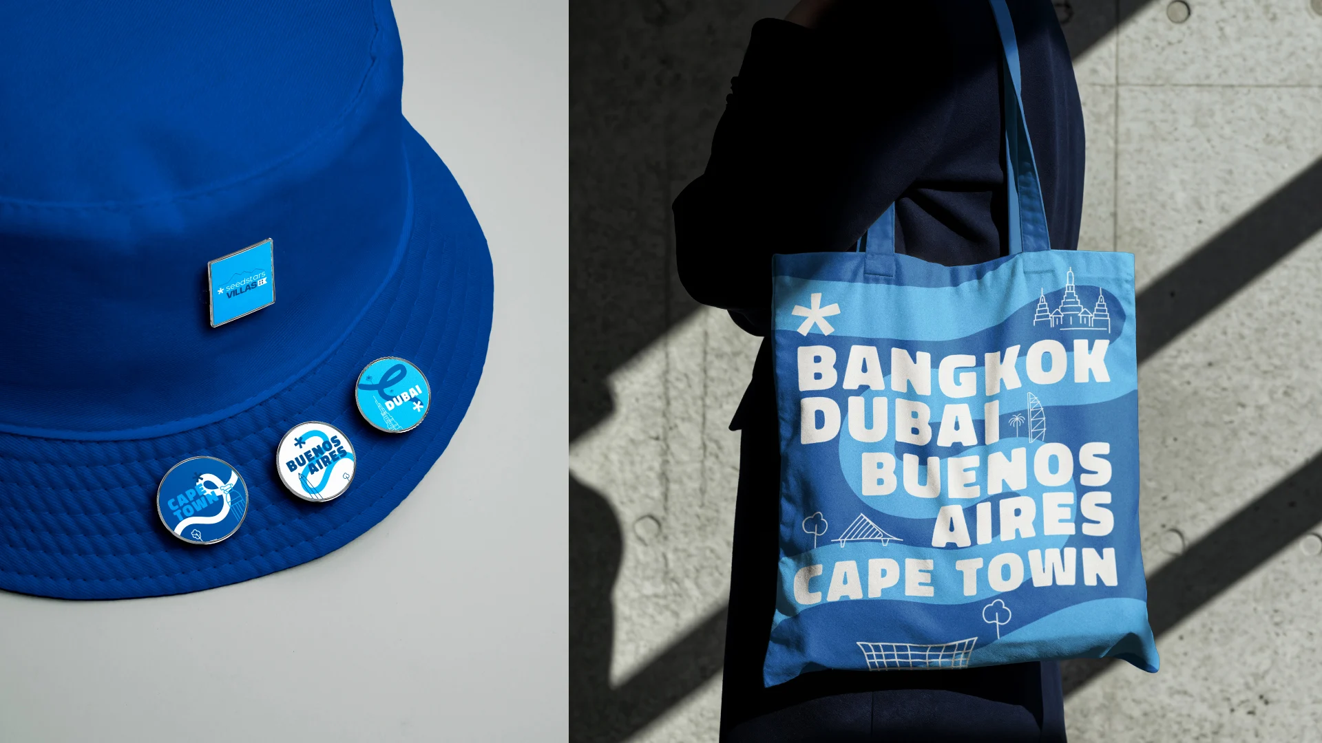 Villas Seedstars – gorro, botones y tote bag